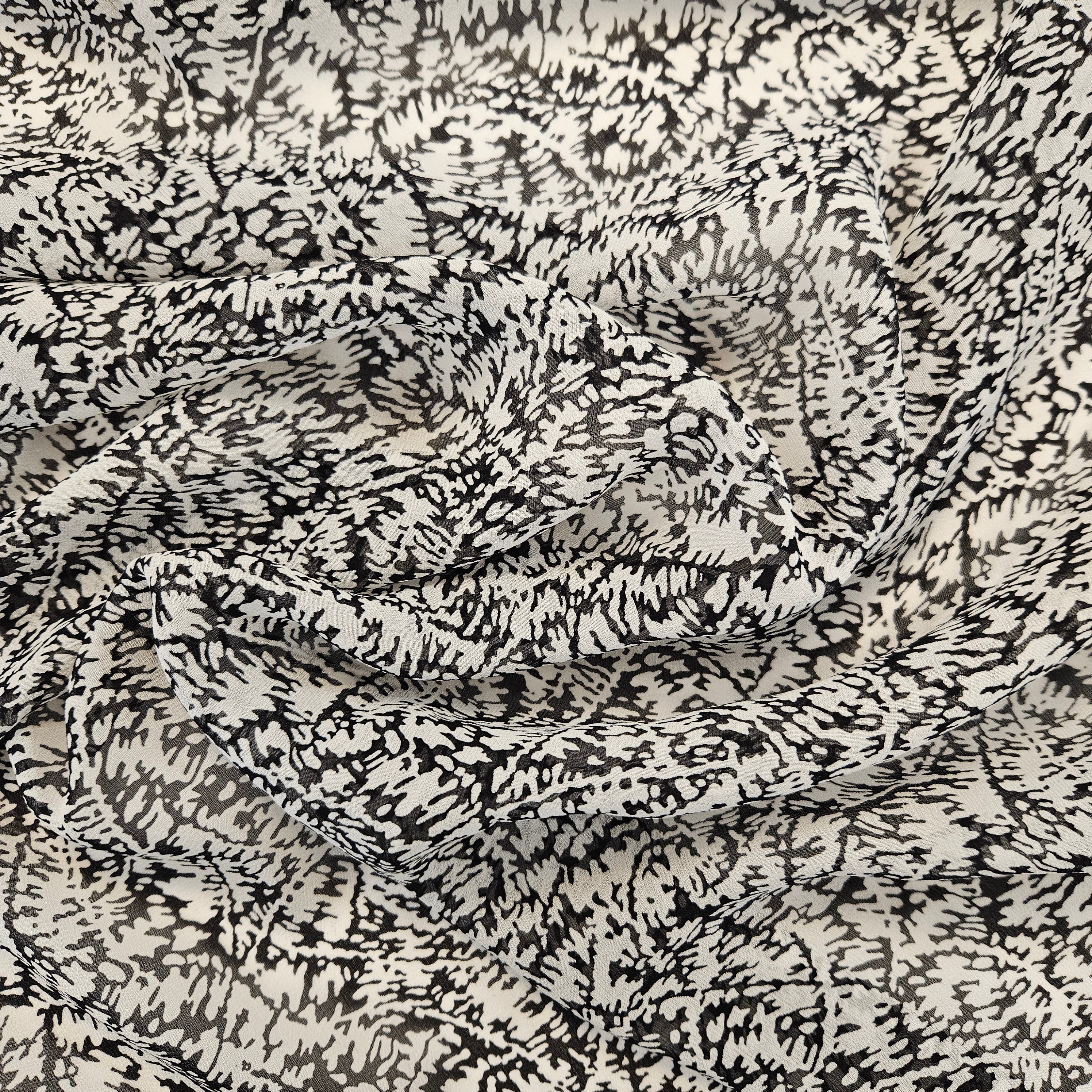 Silk Chiffon Black & White Abstract Print