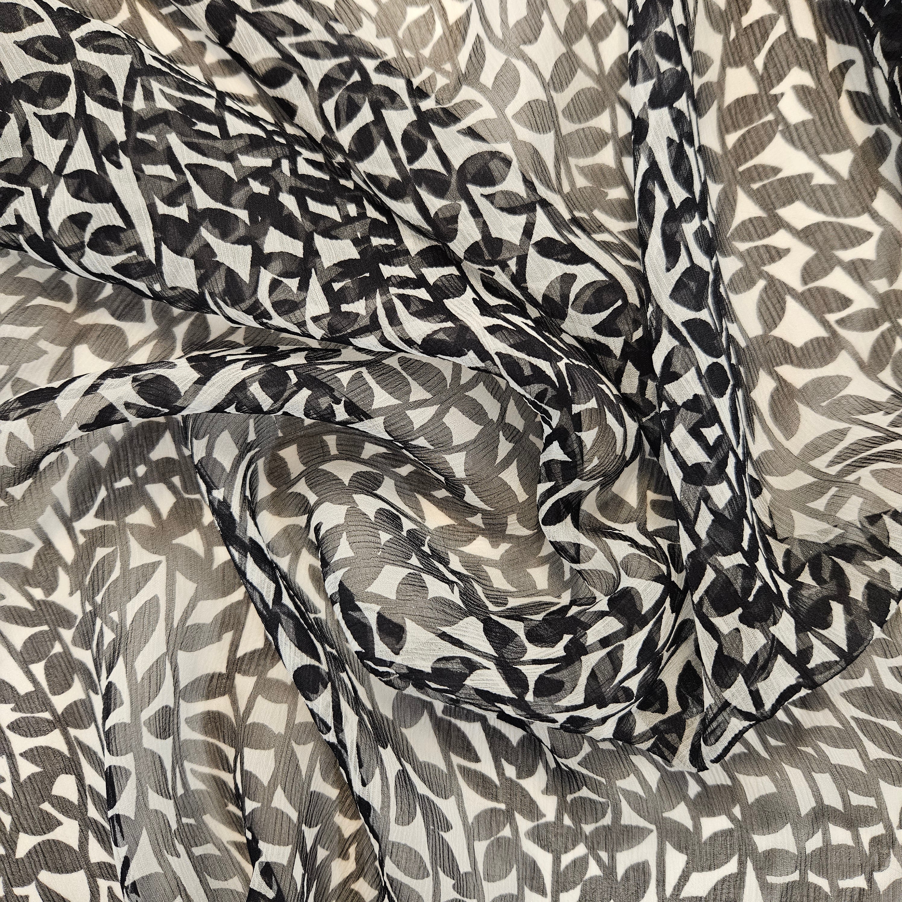 Silk Chiffon Black & White Leaves Print