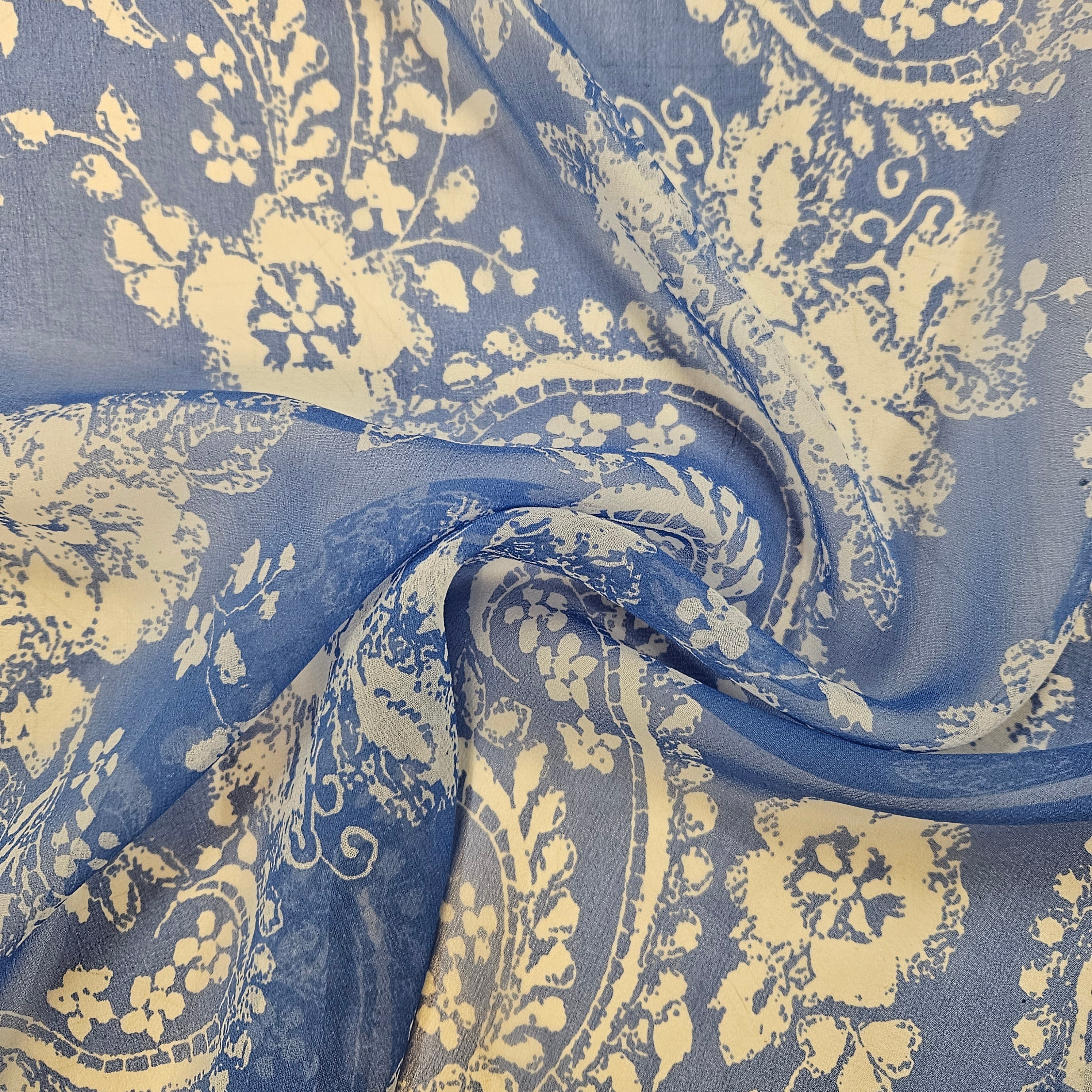 Silk Chiffon Blue Paisley Print