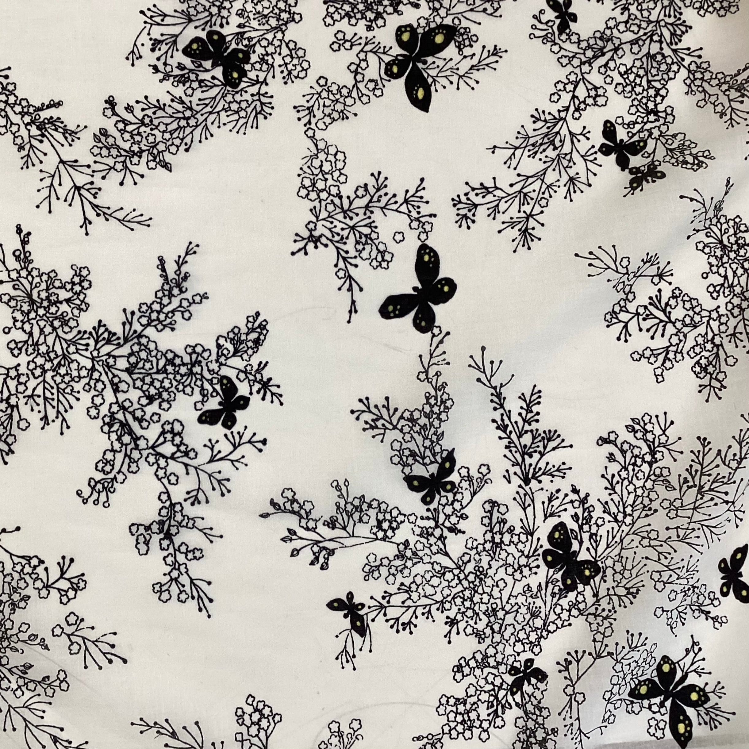 Cotton Shirting Cream & Black Butterfly Print