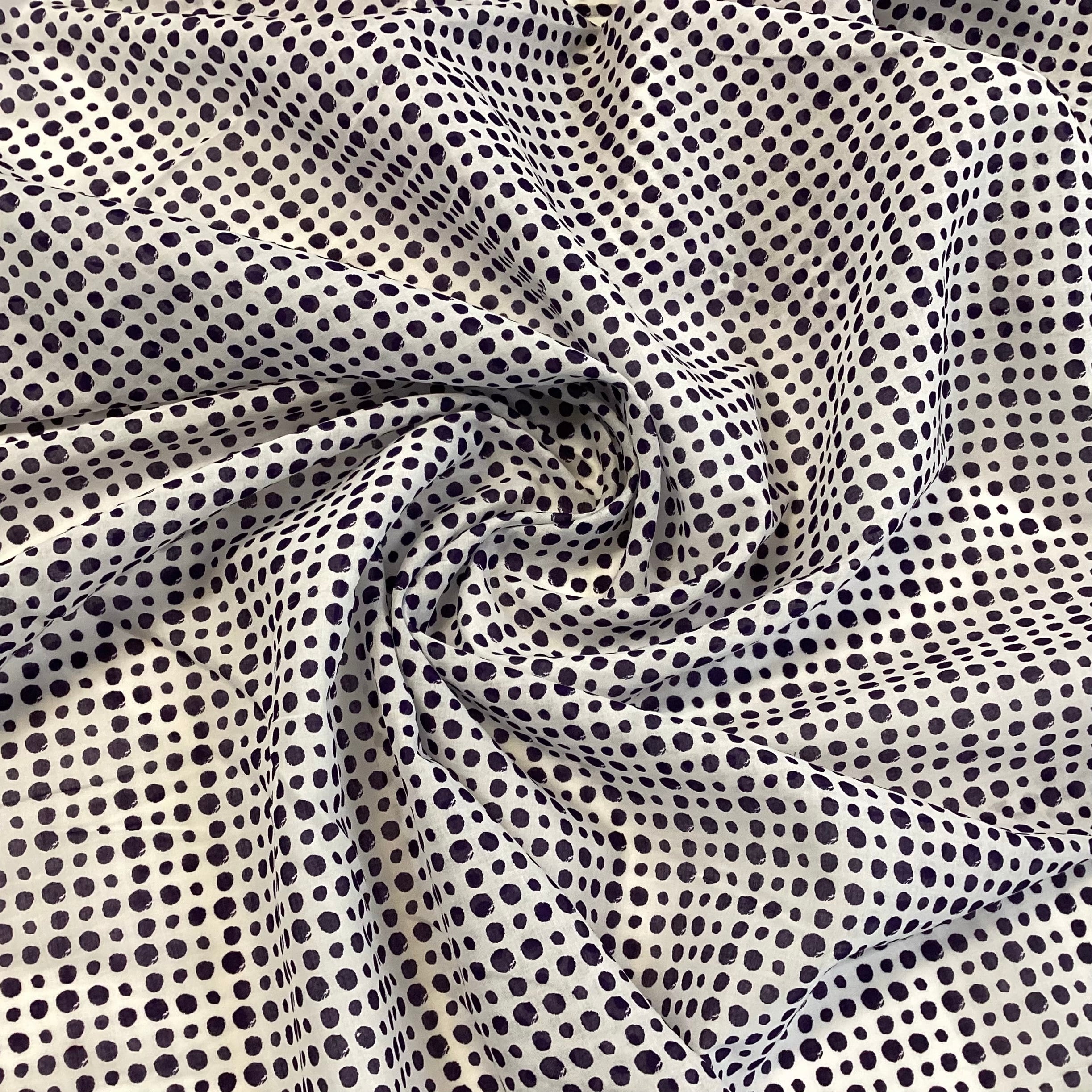 Cotton Shirting White & Navy Dot Print