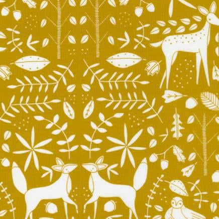 Cotton Gold Nocturnal Deer Print